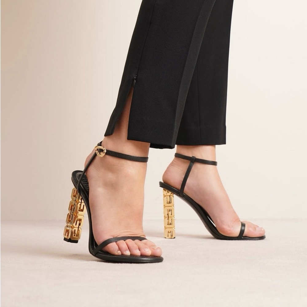 Givenchy G Cube Black Leather and Gold Heels